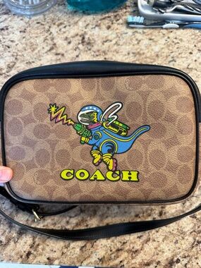 Coach Brown Signature Mini Crossbody with Colorful Space Dino Patch